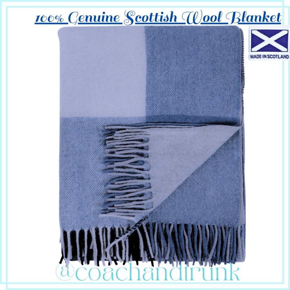 SCOTTISH‎ IMPORT THROW BLANKET Tartan Check Shades of Blue & Grey NWT
